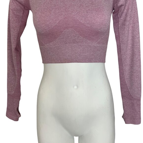 Gymshark Flex Sports Long Sleeve Crop Top S Light Purple Marled Thumb Hole Logo - Picture 8 of 11